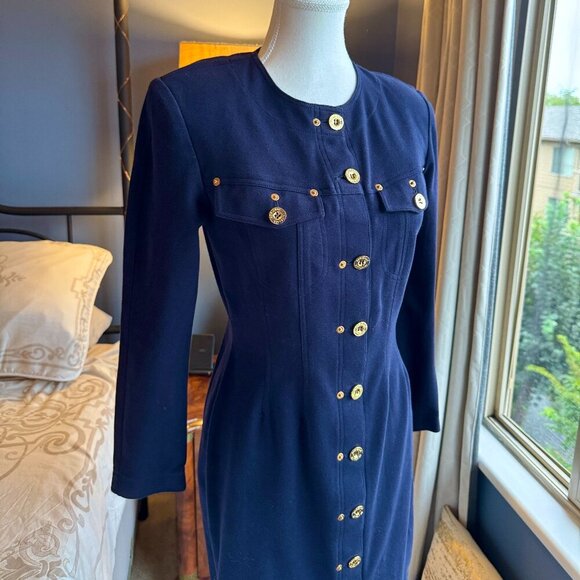 Adrienne Vittadini NWT Navy w Gold Buttons Long Sleeved Dress - Picture 12 of 16